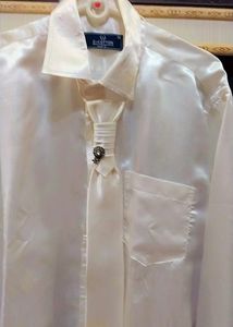 Satin Shirt With Tie nd Half Jacket