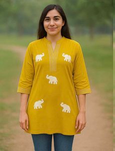 Elephant Print Mustard Yellow Tunic