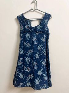 Blue Bird Print Dress