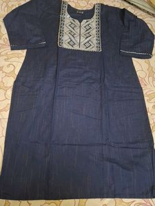 Navy Embroidered Tunic Top