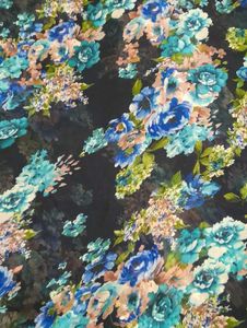 Dark Navy Blue Floral Printed Silky Border Saree