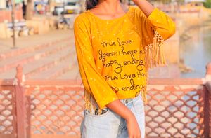 Stylish Mustard Graphic Print Top