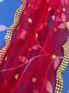 Red Embellished Dupatta
