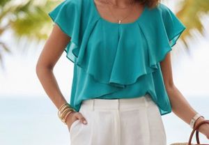Teal Ruffle Detail Top