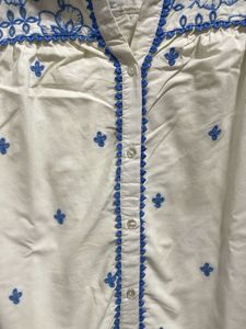 Embroidered White Button-Down Shirt