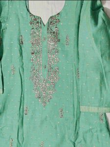 Women Green Festive Chanderi Silk Suit Set