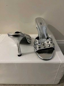 Y2k Zara Metallic Silver Studded Heels