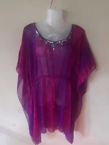 Purple Sheer Embellished Kaftan