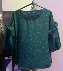 Emerald Green Ruffle Sleeve Blouse