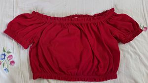 H&amp;M Red ruched off the shoulder bardot top
