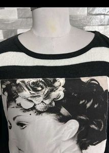 Chic Striped Graphic Print Top