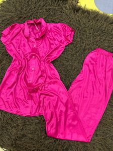 Pink Satin Pajama Set