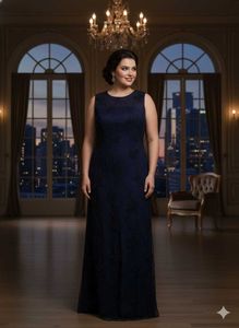 Elegant Navy Lace Maxi Dress