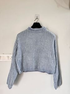 Blue Knit Turtleneck Sweater