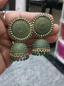 Green Jhumka Earrings