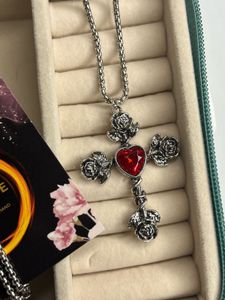 Red Heart Rose Cross Anti- Tarnished Necklace