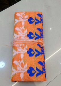 Floral Print Fabric - Orange & Blue