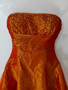 Orange Strapless Party Dress