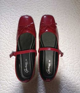 Cherry Red Patent Leather Bow Flats