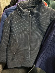 Navy Polka Dot Puffer Jacket