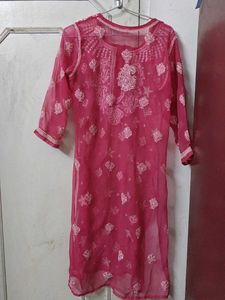 Pink Chikan Embroidery Kurti