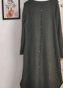Woolen Olive Green Button-Back Dress