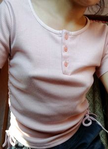 V neck Short Sleeve Pink Top💓