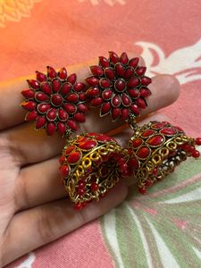 Red Jhumka Earrings