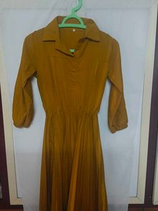 Mustard Pleated Midi Dress