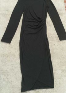Black Ruched Long Sleeve Dress