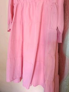 Pink Tiered Midi Shirt Dress