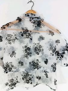 White Printed Transparent Casual Top (Women)