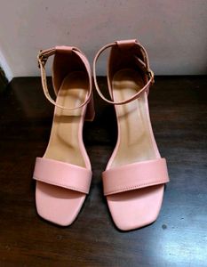 Women Pink Block Heel Strappy Buckle Sandal