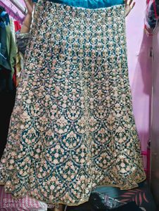 Elegant Teal &amp; Gold Embellished Lehenga