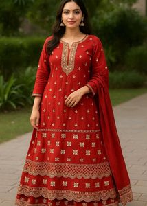 Red &amp; Gold Embellished Lehga Set