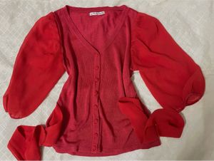 Red Sheer Sleeve Top