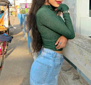 Green Turtleneck Crop Top