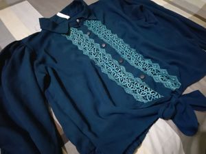 Navy Blue Fashionable Top With Embroidery