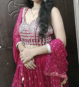 💞Hot Pink Mirror Work Lahenga💞