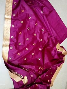 Pink &amp; Gold Embroidered Saree Fabric