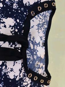 White &amp; Blue Colour Tie Die Textured Print Tunic