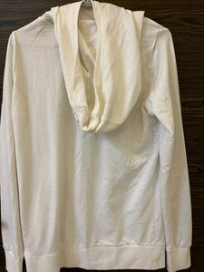 White Sweatshirt With Designer Neck And Cap