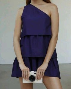 Shein Cute Solid One Shoulder Flared Hem Mini Laye