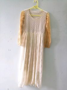 Cream Long Kurti For Women