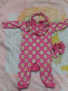 Baby girl drss romper set with bootie &hair band