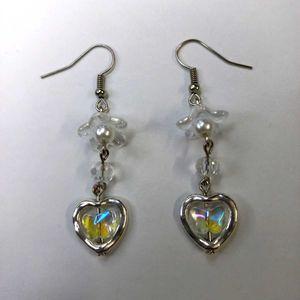 Handmade Heart Earrings with Clear Butterfly