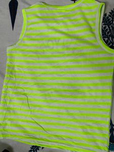 Women Green Striped Printed Casual Tank Top