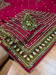 maroon heavy handwork  Beaded Saree
