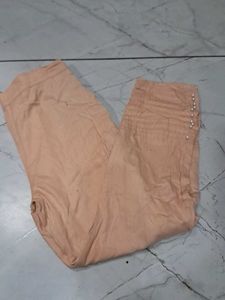 Women Peach Pants with Pearl Detail