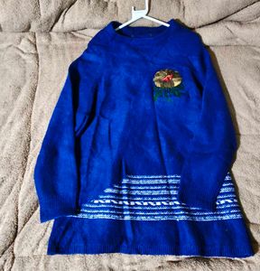 Blue Floral Embroidered Sweater